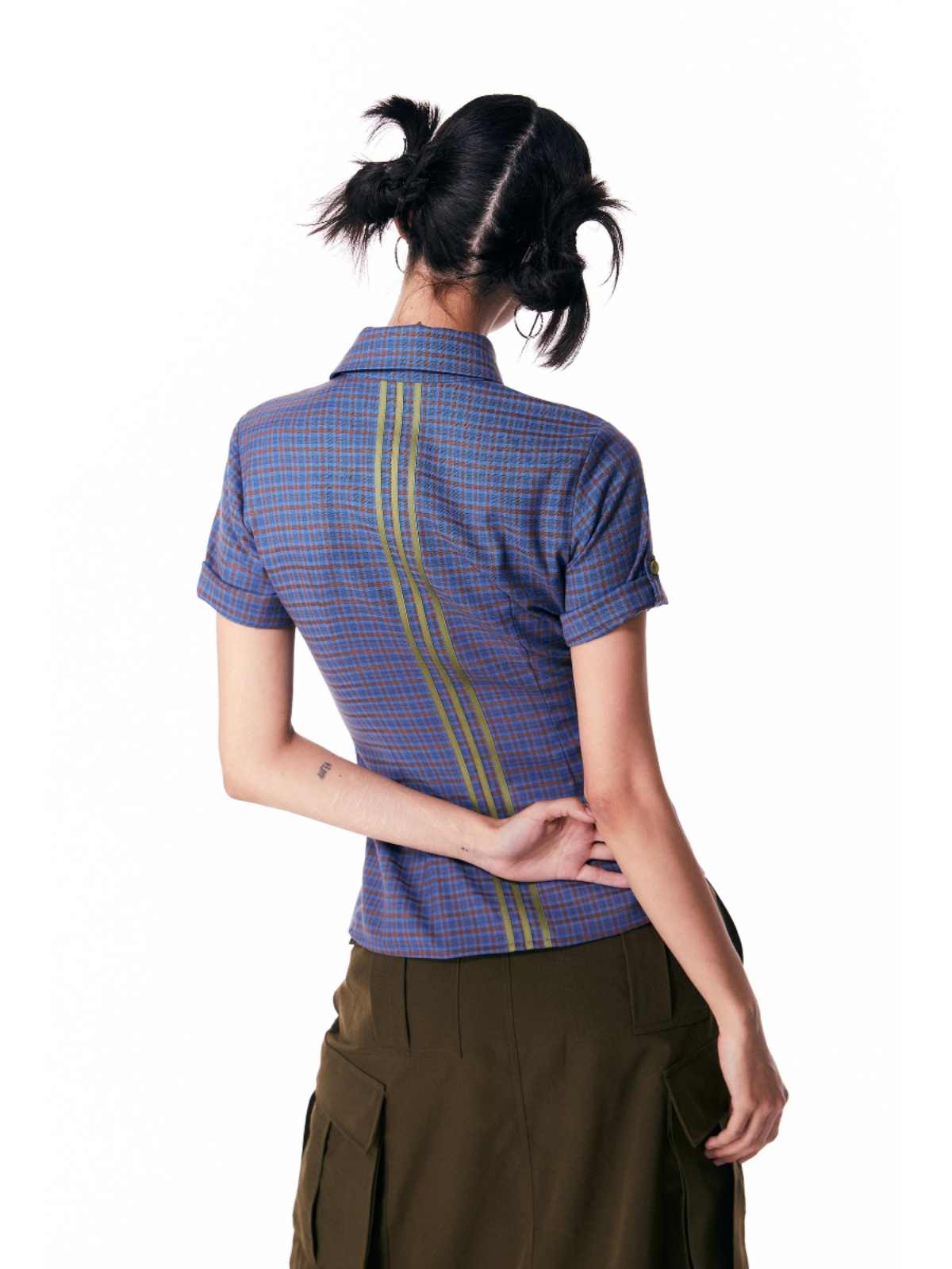 Women's Short-sleeved Plaid Shirt Retro Top