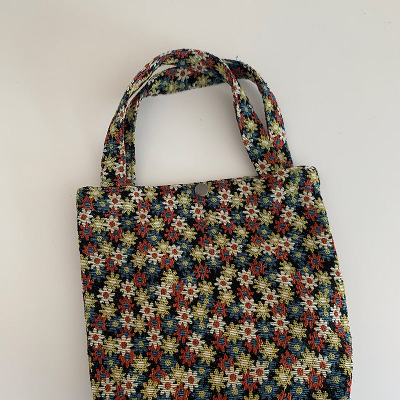 Mountain Vintage Jacquard Yarn-dyed Portable Ins Ladies Hand Bag
