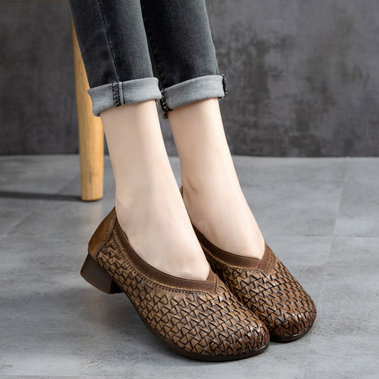 Fashion Retro Leather Low Heel Women's Shoes