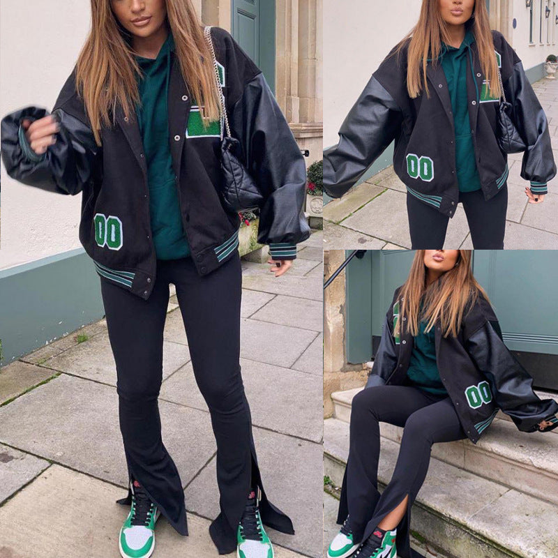 Fashion Letter Embroidery Hip-hop Fleece Leather Jacket