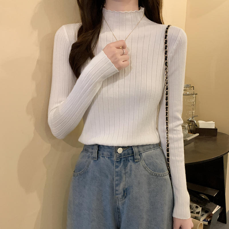 Half High Collar Inner Lining Bottom Sweater Slim Fit Fit Long Sleeved Sweater