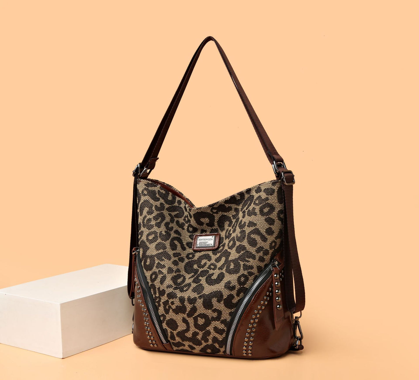 Leopard Print Large Capacity Retro Style Multifunctional Hand Bag