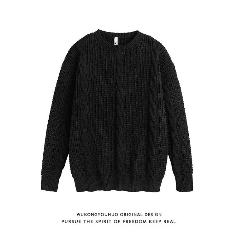 Efterår Og Vinter Twist Rund Hals Sweater Japansk Retro Simpel