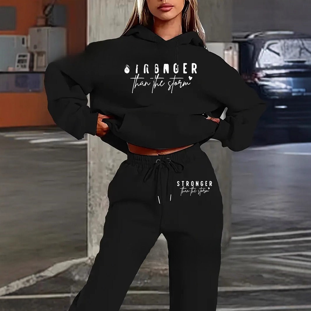 Letter Printing Fleece Loose Leisure Suit