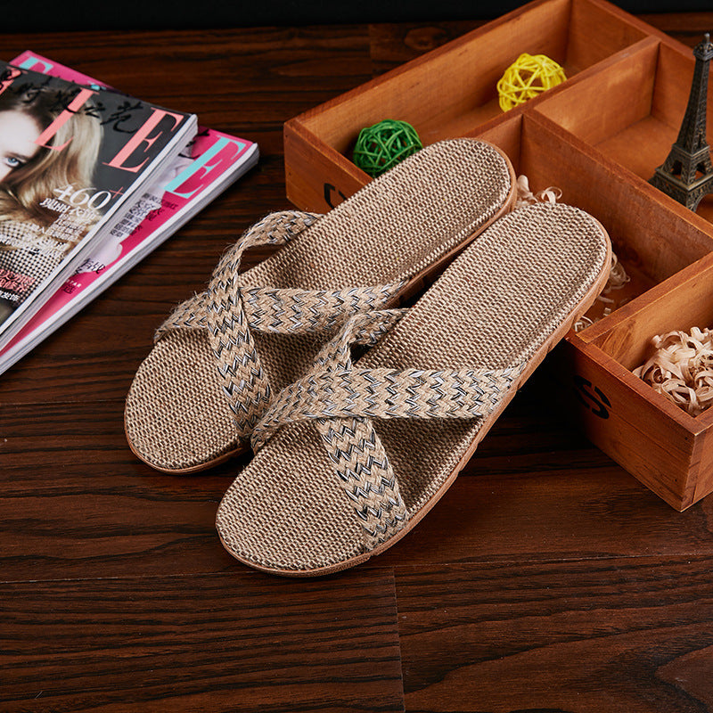 Linen Slippers Men's Couple Leisure Indoor Floor Sandals Home Ladies Plus Size Slippers