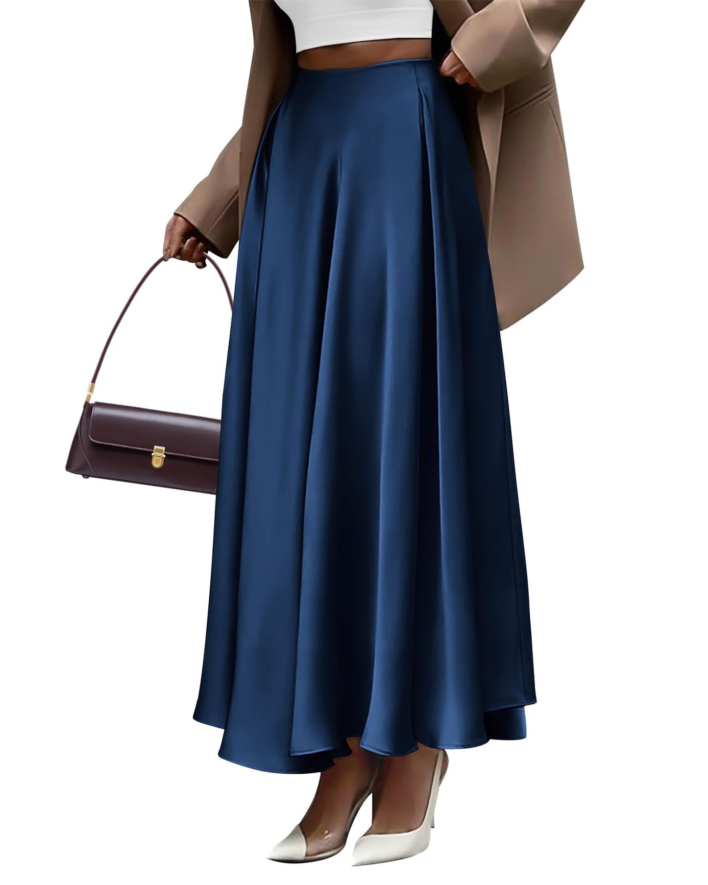 Solid Color High Waist Long Skirt Elegant Plus Size Skirt Women