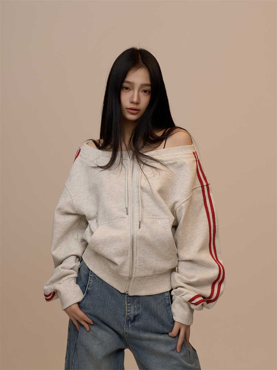 Off-shoulder langærmet sweater, dametoptøj, slim-fit sportstop