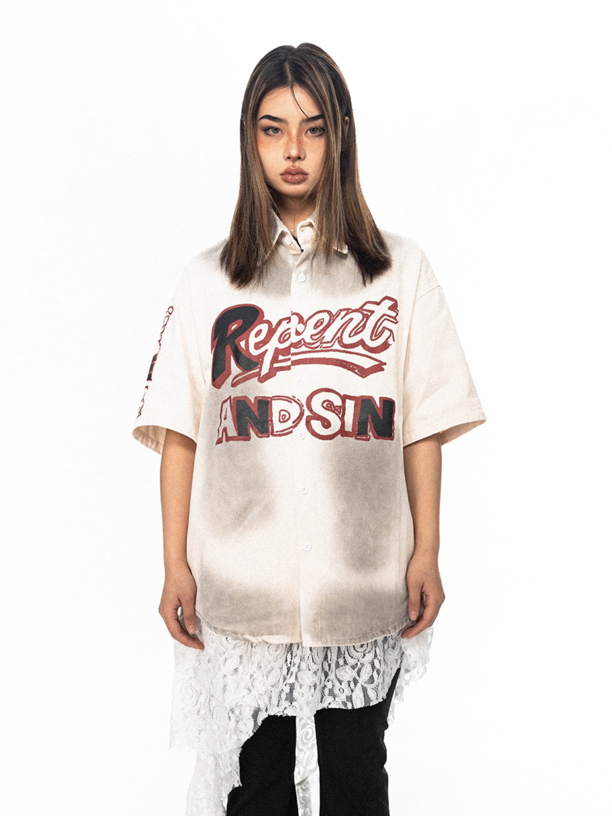 Wu Lekvar American Tie-dye Letter Print Shirt