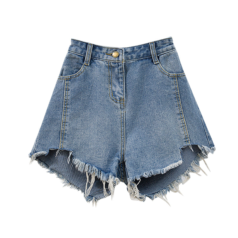 Denimshorts til damer med rippede kanter og sommerdesign