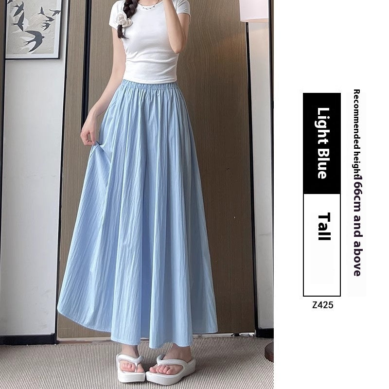 High Waist Slimming A- Line Skirt Casual Small Ice Silk Wide-leg Pants