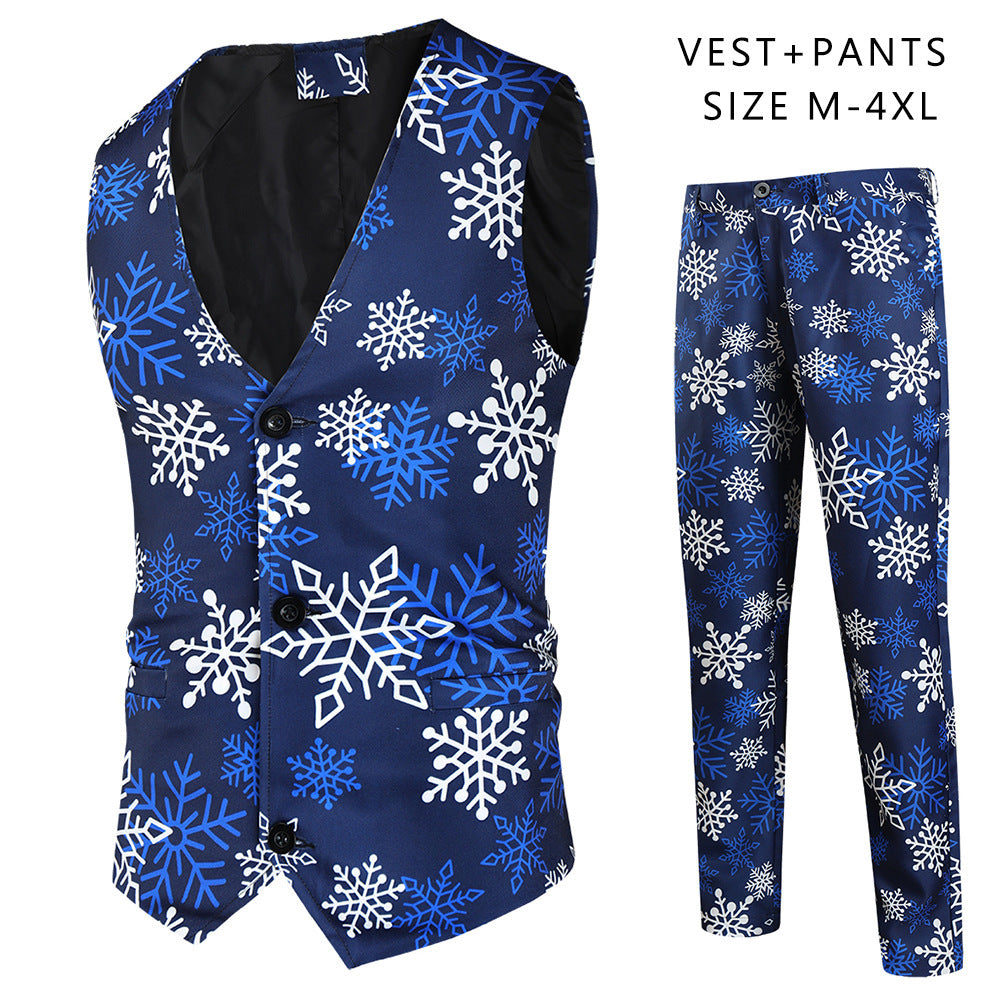 Men's Casual Printing Suit Vest Trouser Suit