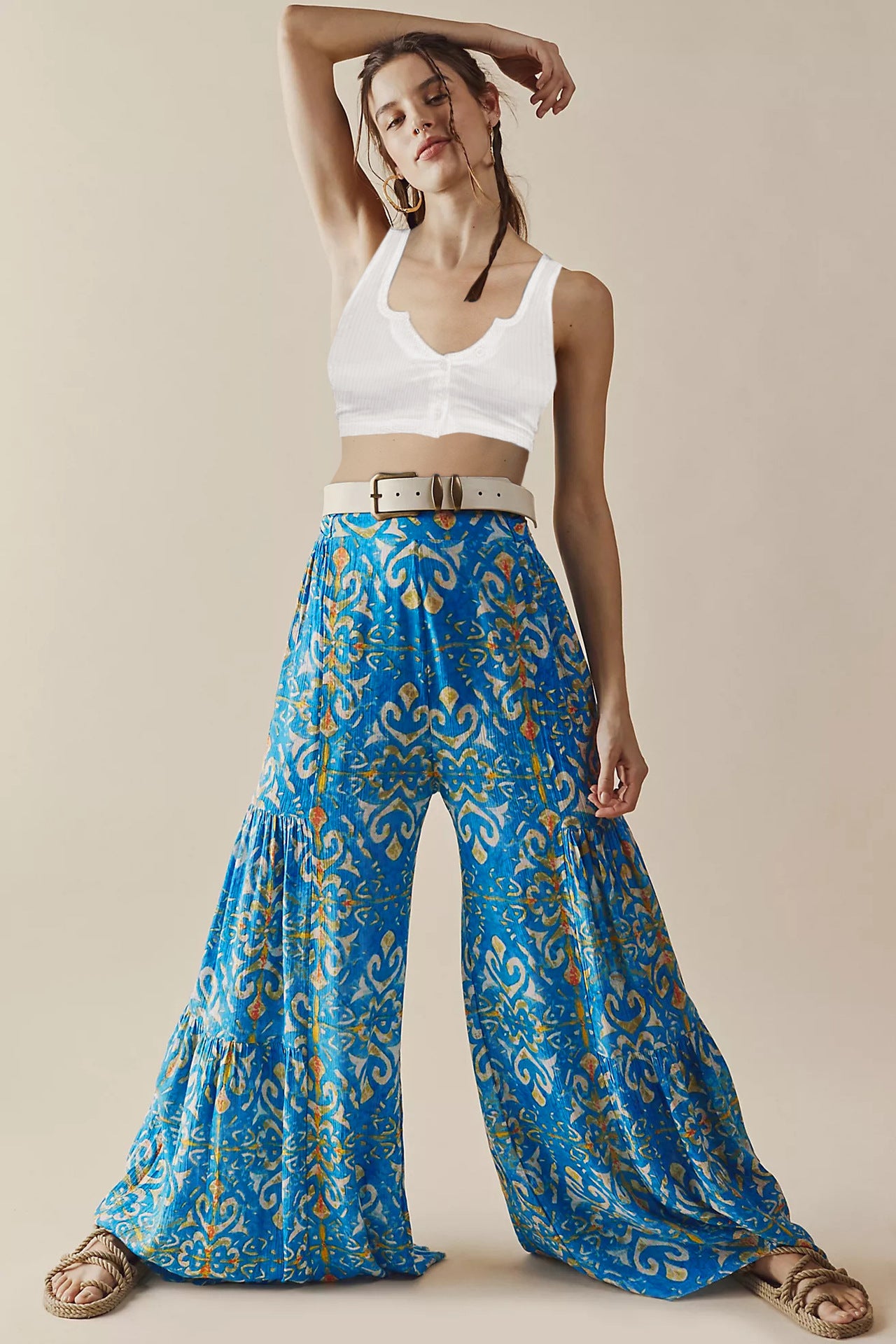 New Digital Printed Women's Loose Casual Pants Beach Wide