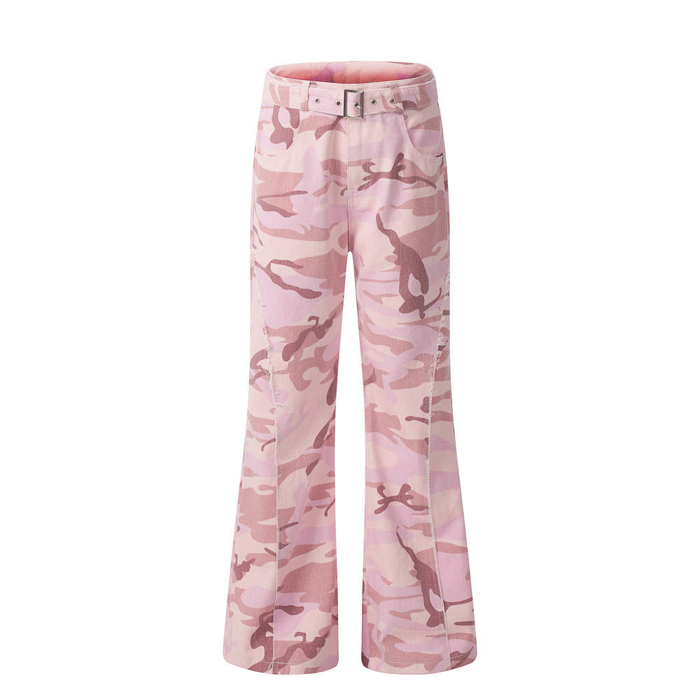 Female Stitching Edging Camouflage Bell-bottom Pants