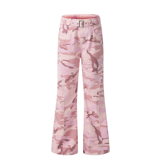 Female Stitching Edging Camouflage Bell-bottom Pants