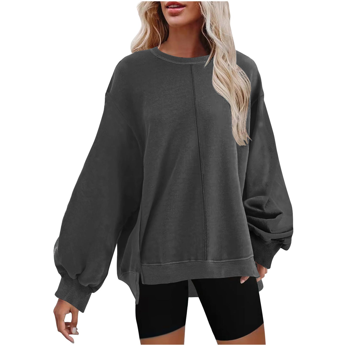 Solid Color Pullover Round Neck Long Sleeves Top For Women