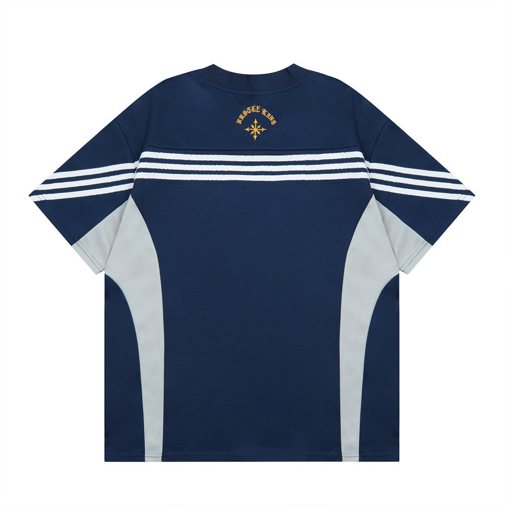 Color Contrast Patchwork V-neck Sports Short Sleeve