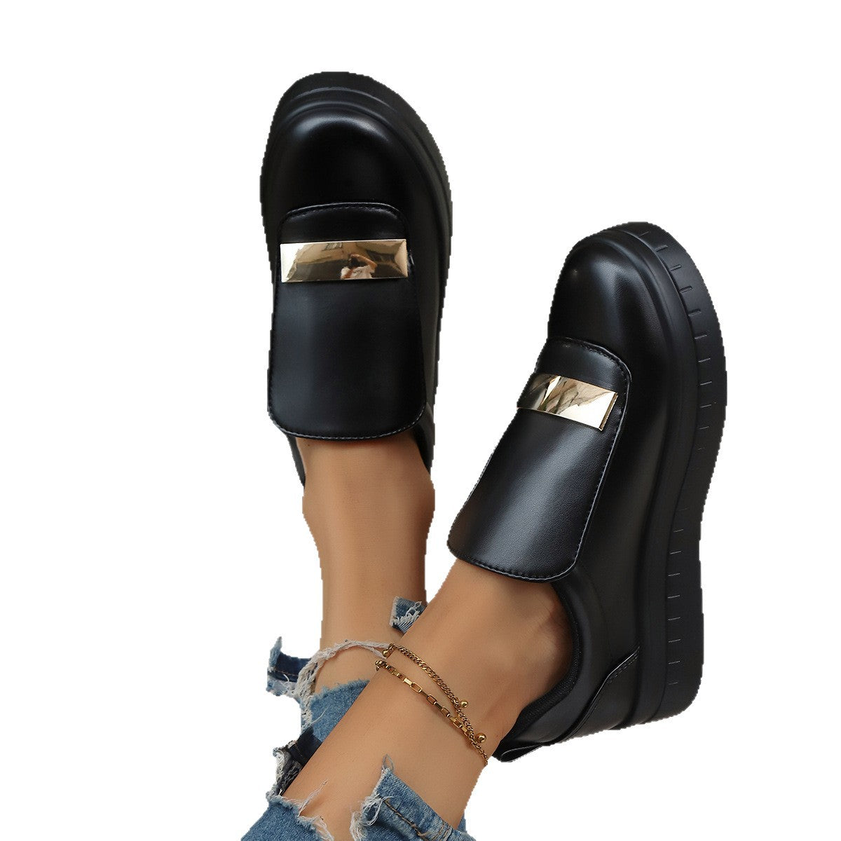 Lightweight Thick-soled Slip-on Sneakers With Velcro Closure