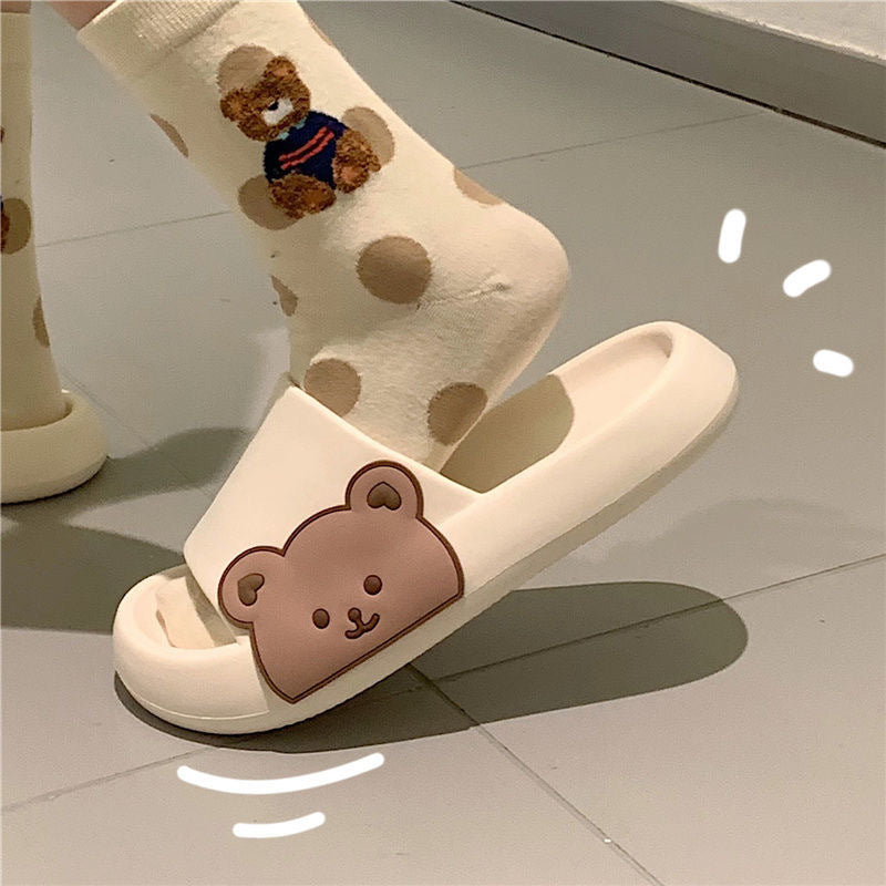 Cute Side Bear Couple Style Home Bathroom Sandals And Slippers