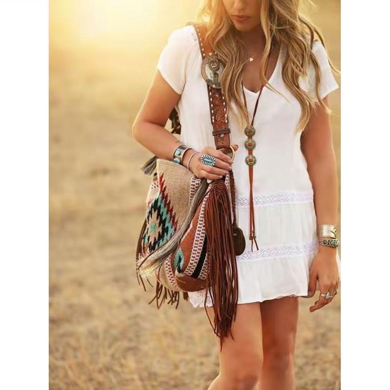 Retro Tassel Cotton And Linen Women's Bag Portable