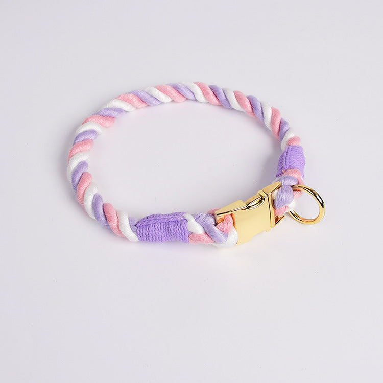 Woven Gradient Color Cotton String Dog Pet Traction Collar