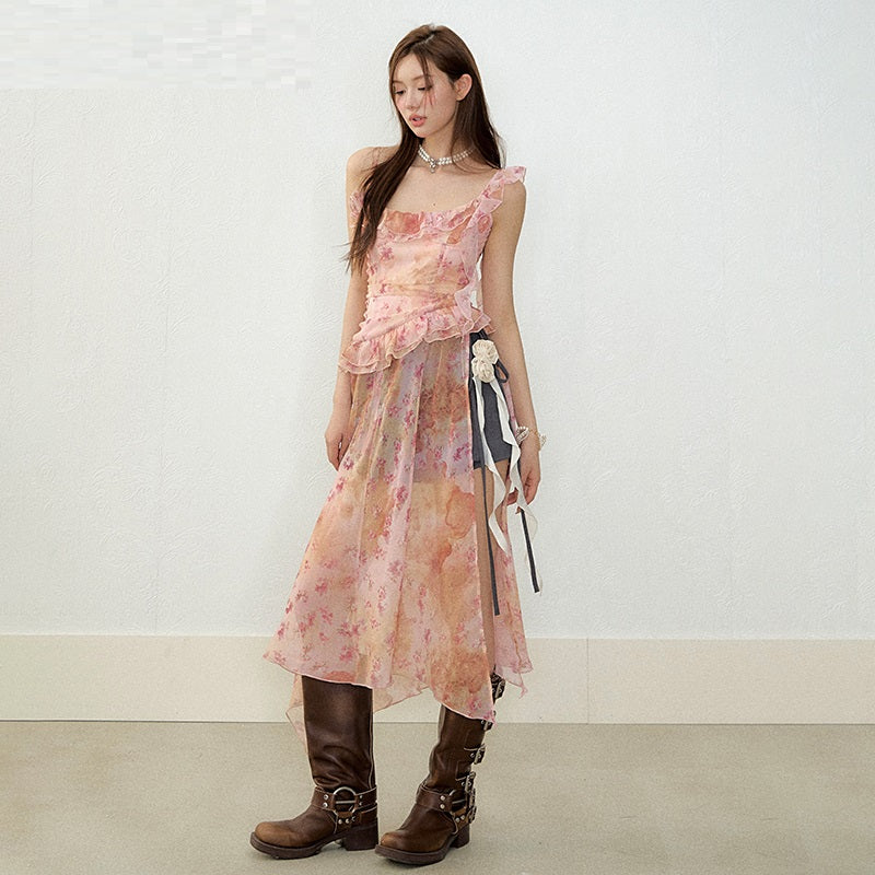Design Two-way Detachable Suspender Skirt All-match Pantskirt