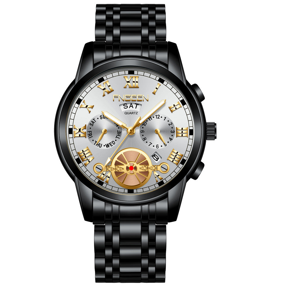 Fashion Tourbillon Watch Quartz Steel Band Multifunction