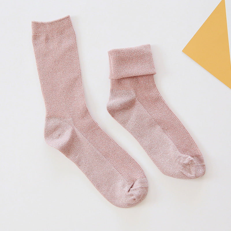 Winter fashion warm solid color flash socks