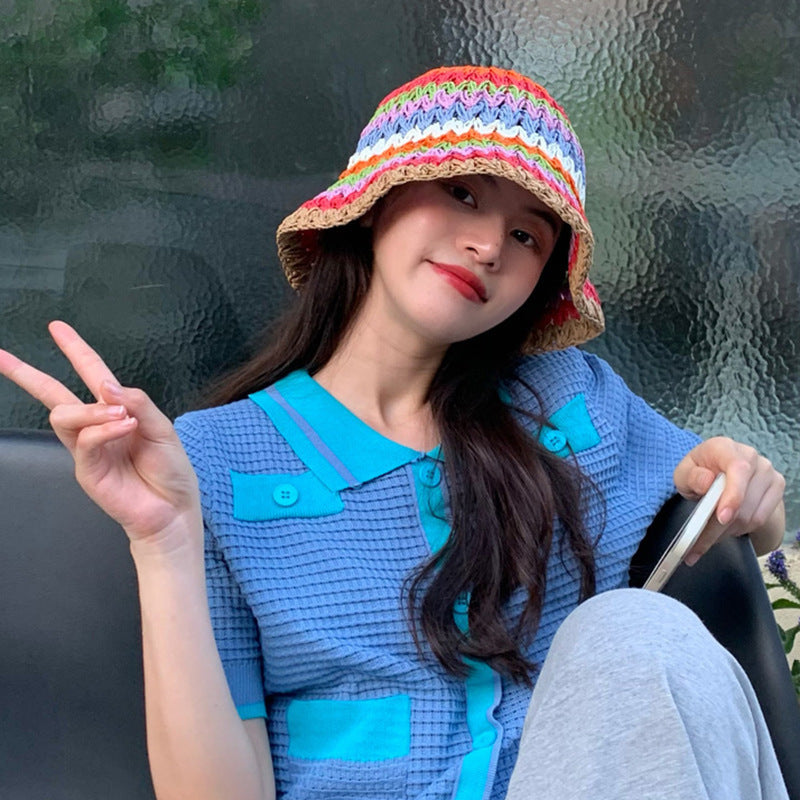 Colorful Striped Shade Fisherman's Handwoven Straw Hat
