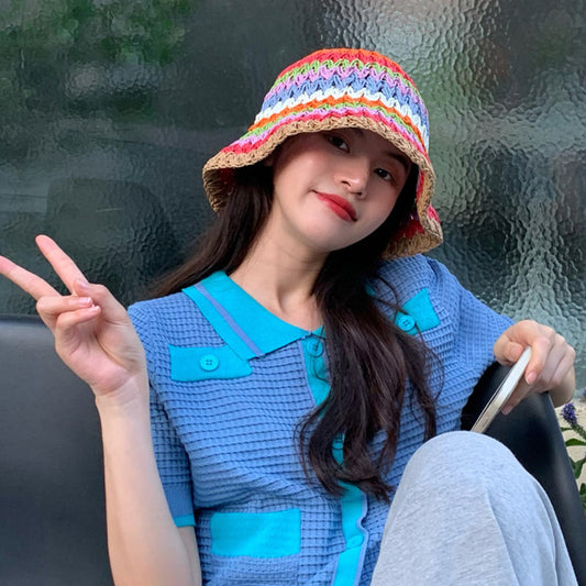 Colorful Striped Shade Fisherman's Handwoven Straw Hat
