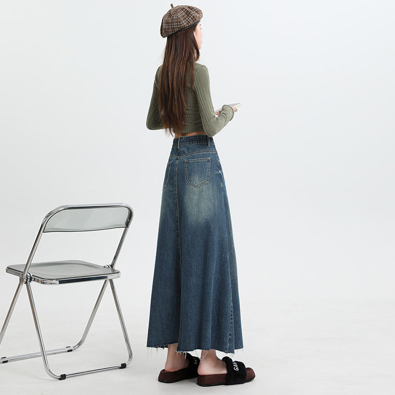 Fashionable With Side-slit Denim Skirt For Women