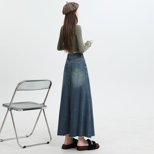 Fashionable With Side-slit Denim Skirt For Women