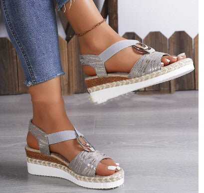 Women's Summer New Hemp Rope Wedge Light Bottom Peep Toe Sandals