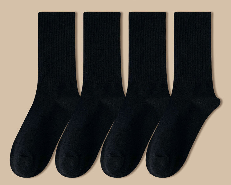 Solid Color Women's Mid Tube Socks Pure Cotton Tide Black