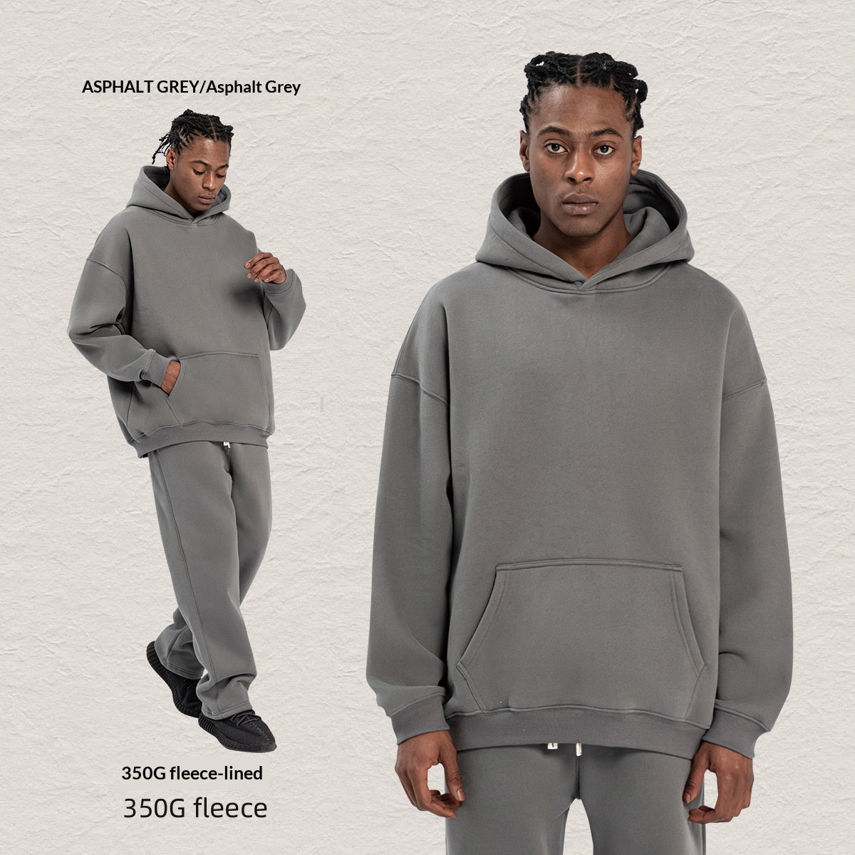 Men's Hooded Sweatshirt Fleece-lined Loose Sweatshirt Set