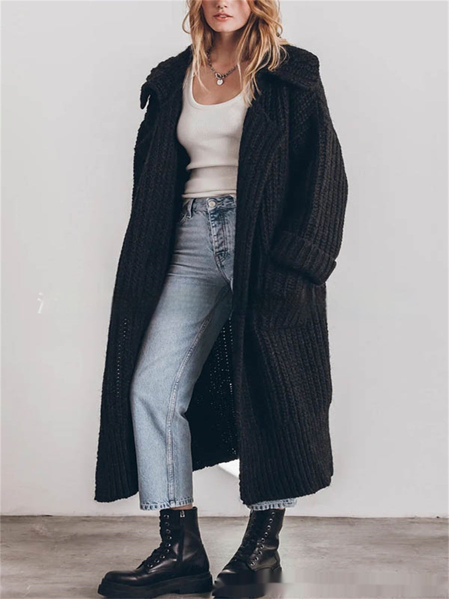 Large Lapel Knitted Cardigan Coat Sweater