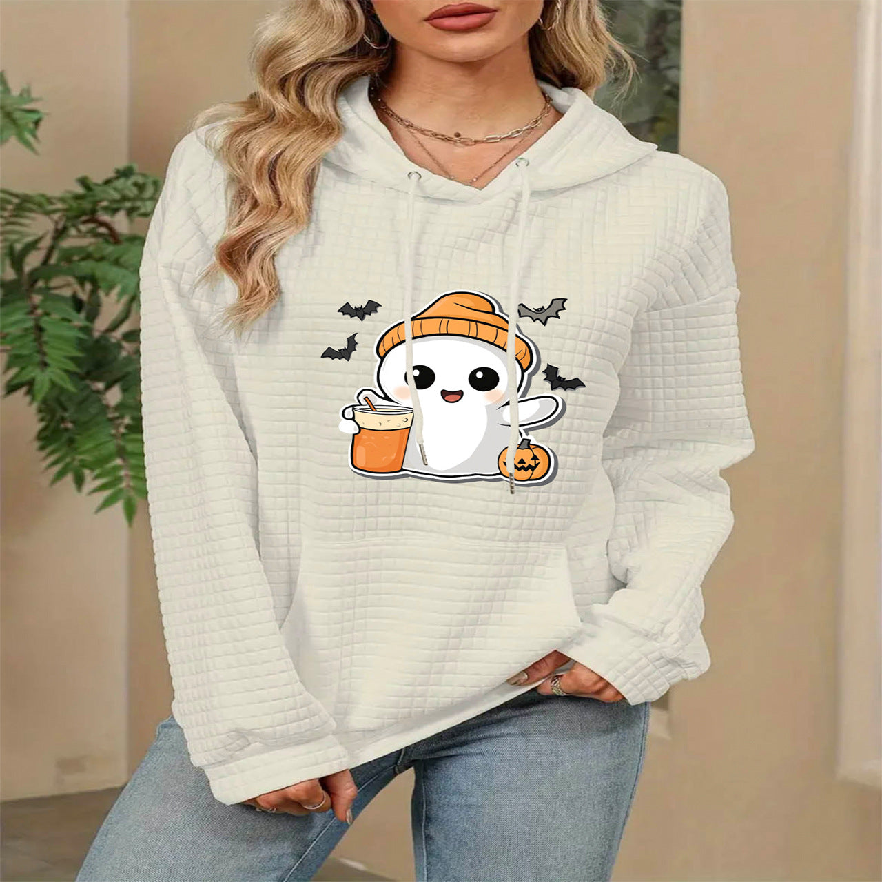 White Hooded Autumn Winter Sweater