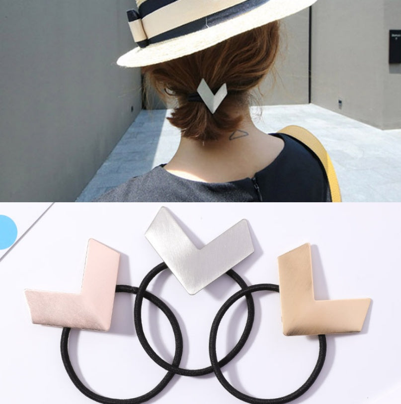 Arrow hair rope V-shaped geometric brushed metal hair ring sweet love rubber band