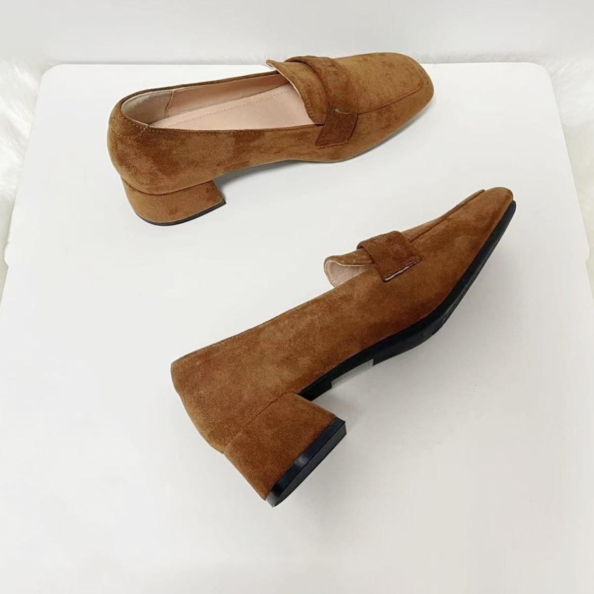 Women's Chunky Square Toe Suede High Heels