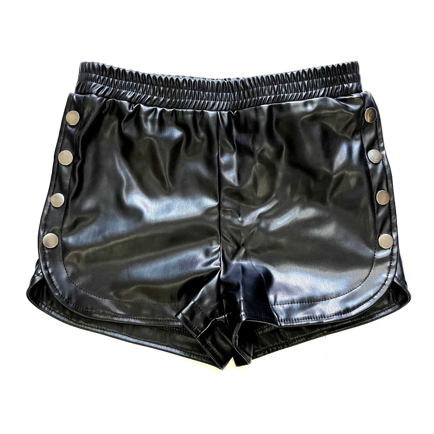 European And American Side Button PU Leather Shorts High Waist Pure Color Split