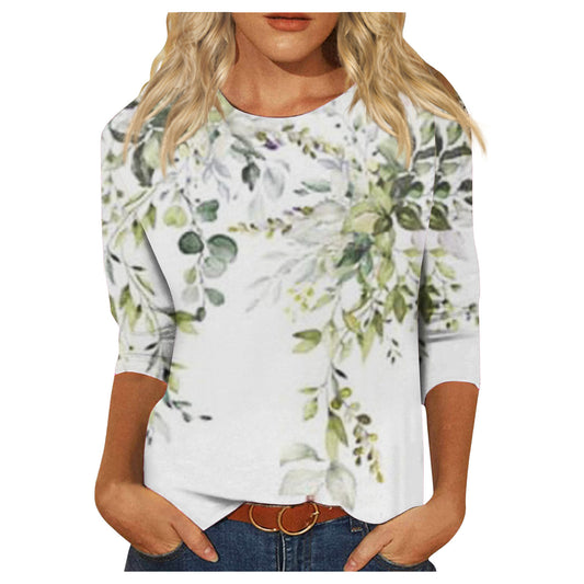 Round Neck Printed Casual Loose Long Sleeve