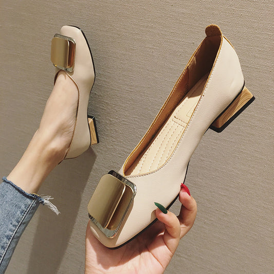Women's Chunky Heel Shoes New Low Heel Shallow Mouth Square Toe