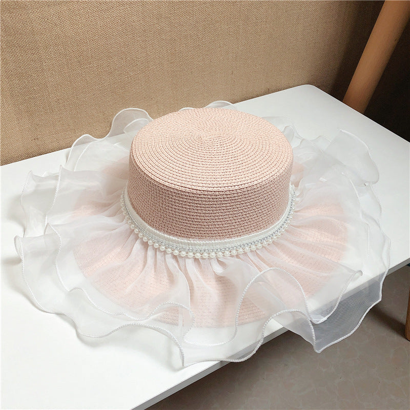 Pearl Lace Mesh Shade Straw Hat