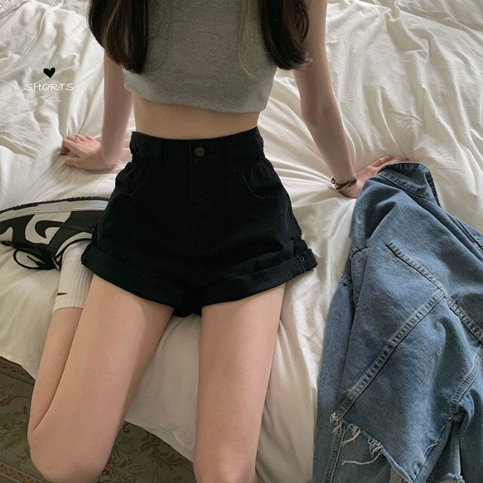 Ladies High Waist Slim Loose Wide Leg Denim Shorts