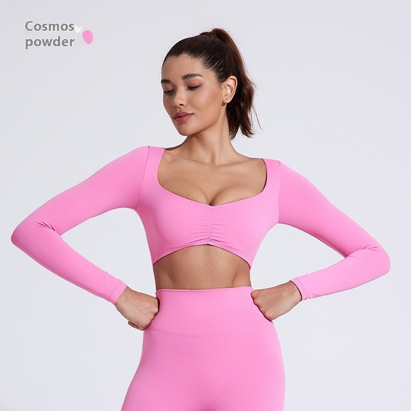 Nude Feel Yoga Long Sleeve T-shirt Tight Fold Movement Top