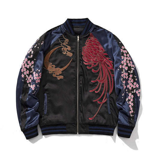 Mens Loose Fit Polyester Embroidered Chinese Style Jacket