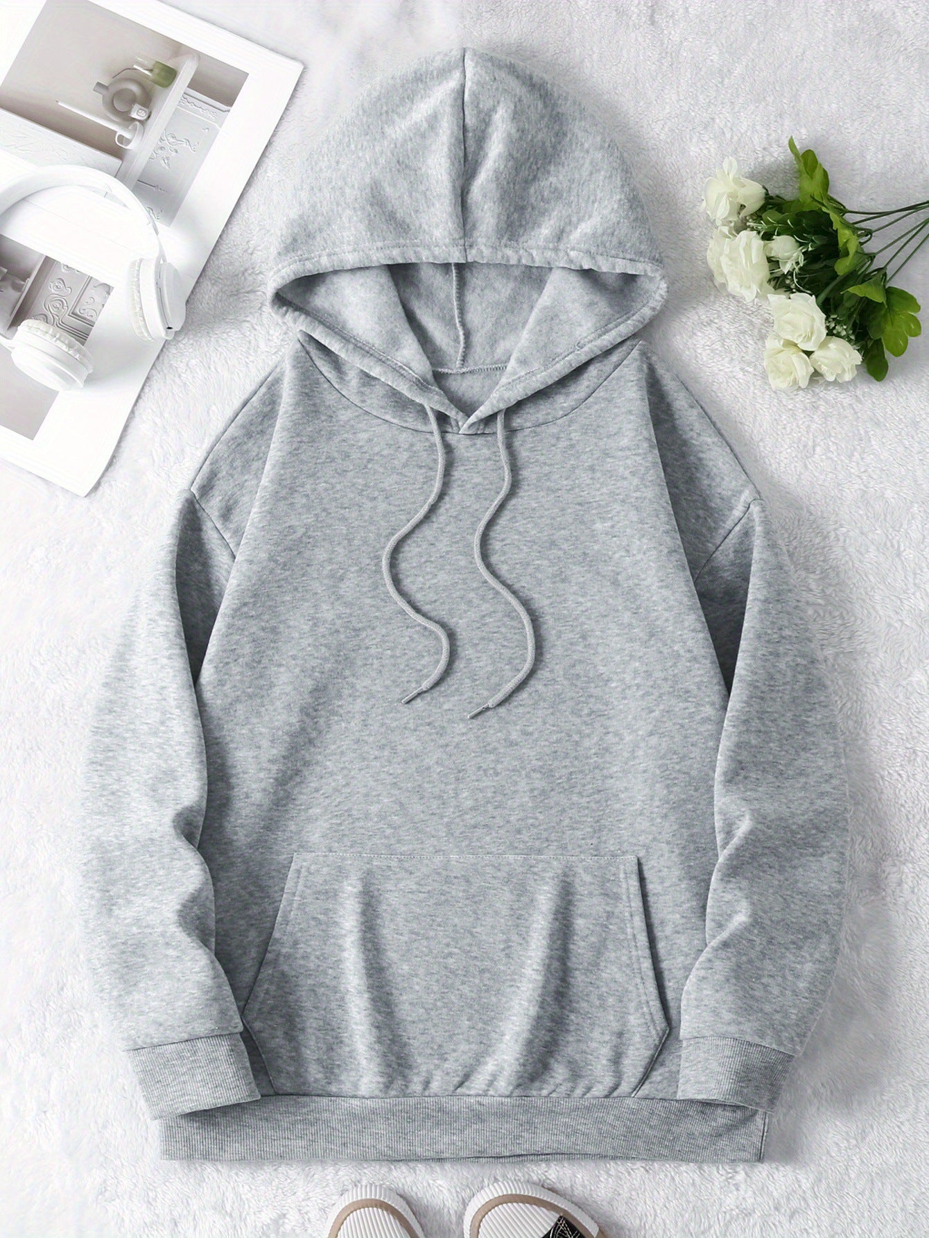 Casual Strikket Polyester Hoodie Til Kvinder Med Insp