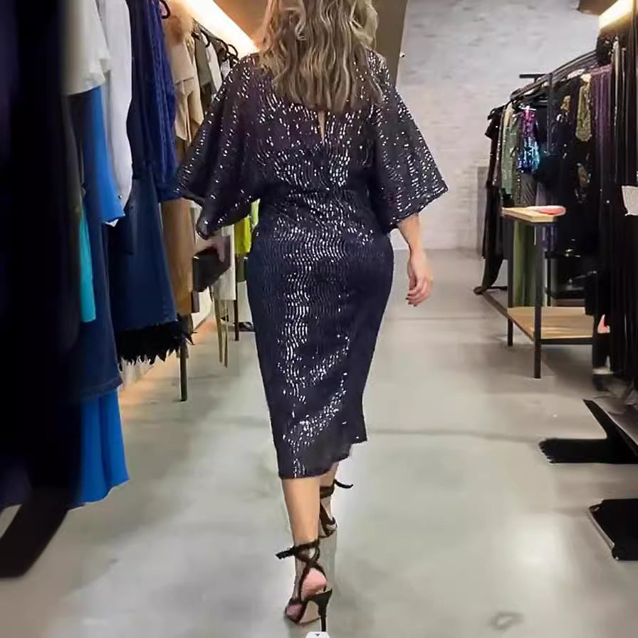 Solid-color Casual Womens Sequin Dress