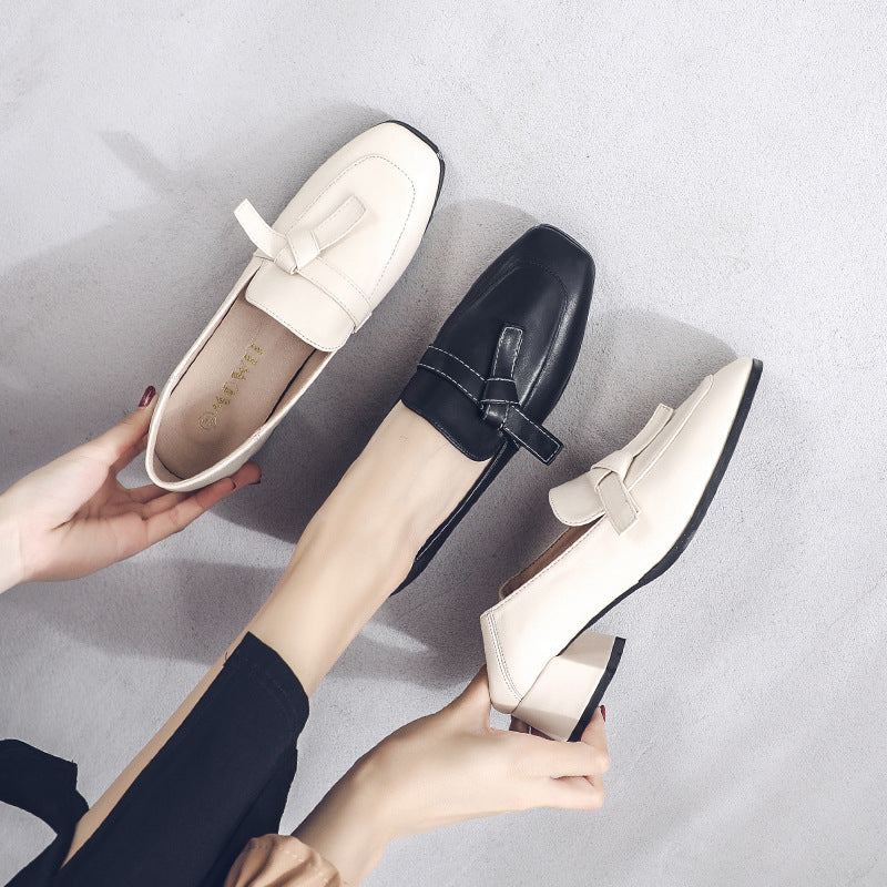Leather Women's Thick Heel British College Style Single Shoes