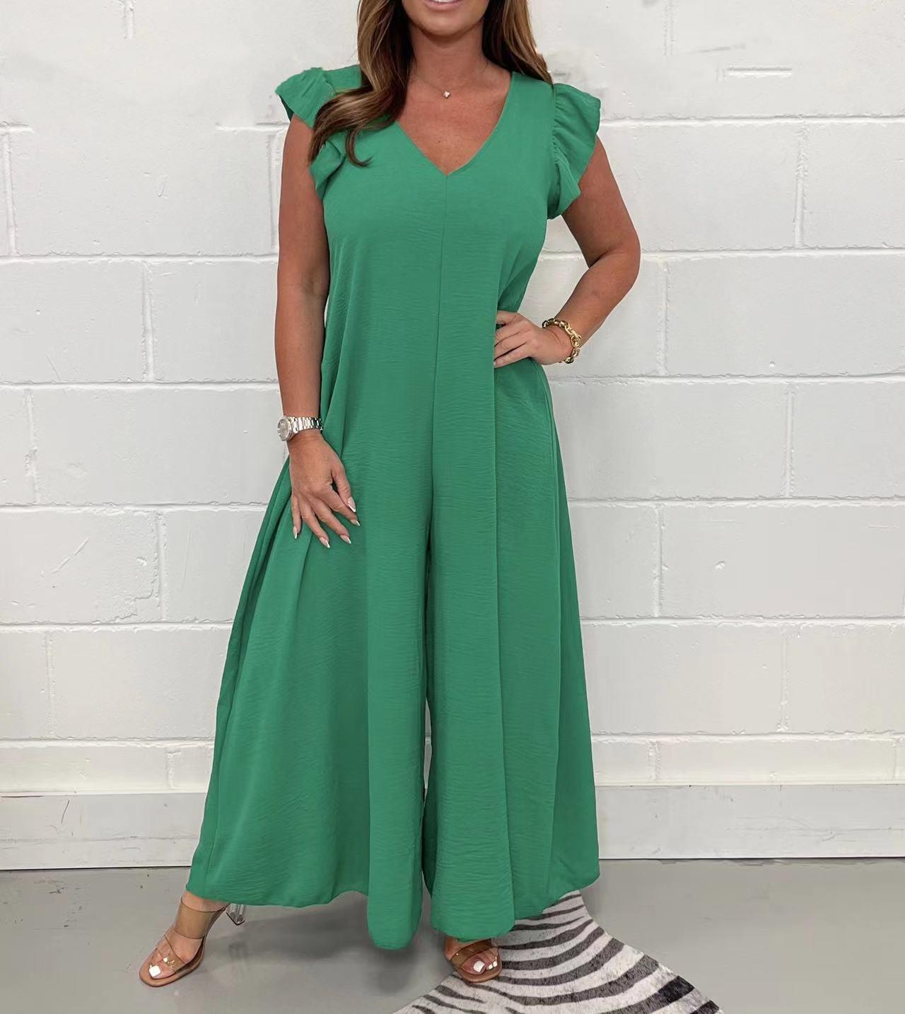 Women's Casual Short Sleeve And Long Pattern Jumpsuit