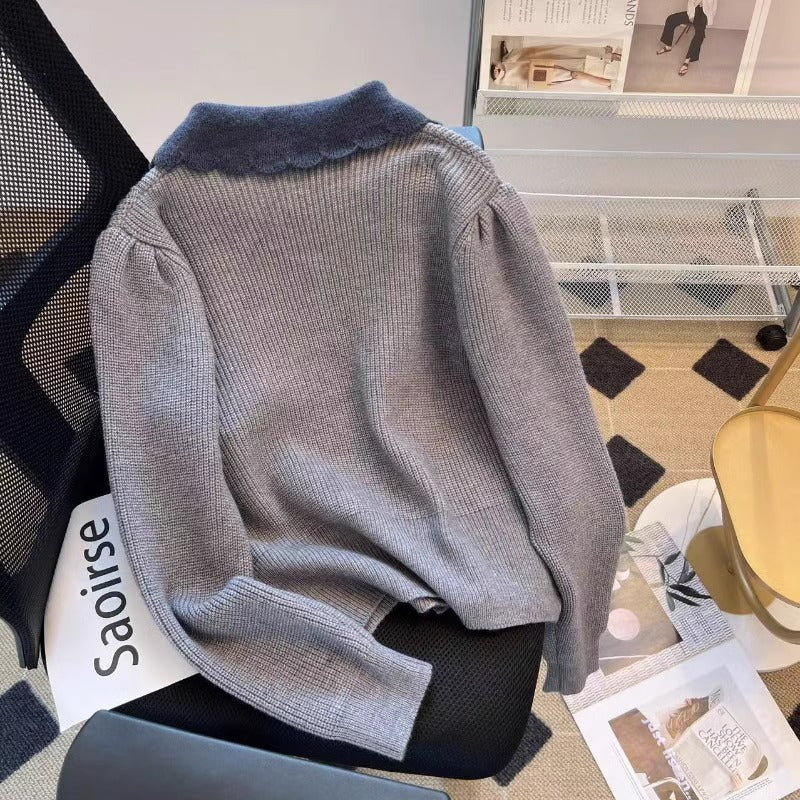 Fashionable Simple Breasted Lapel Short Sweater